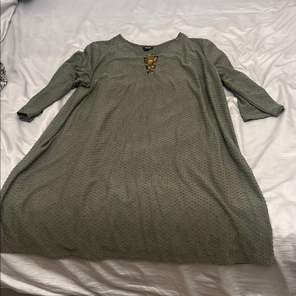Tacera Green 3/4 Sleeve Crew Neck Sweater Dress